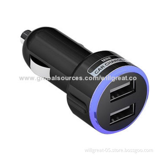 In-car Chargers with 2 USB Ports, 2A, CE and RoHS Marks